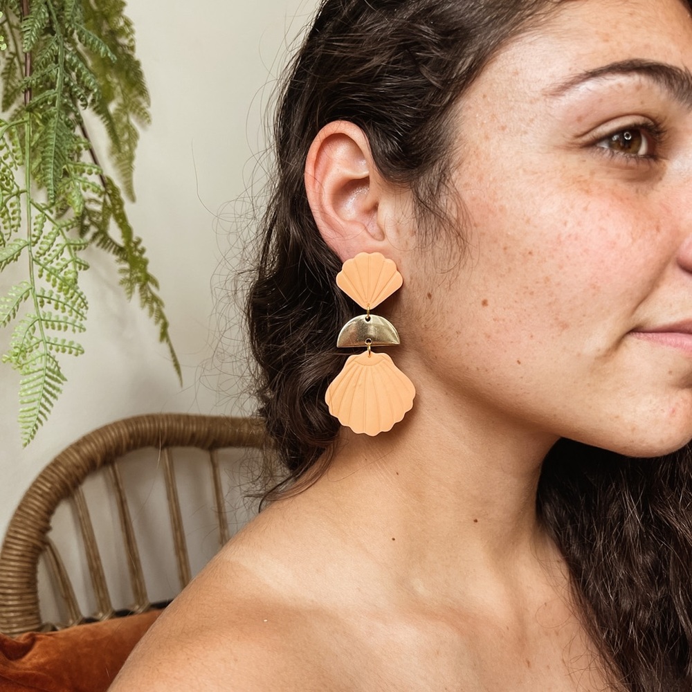 Handmade clay seashell earrings boho summer